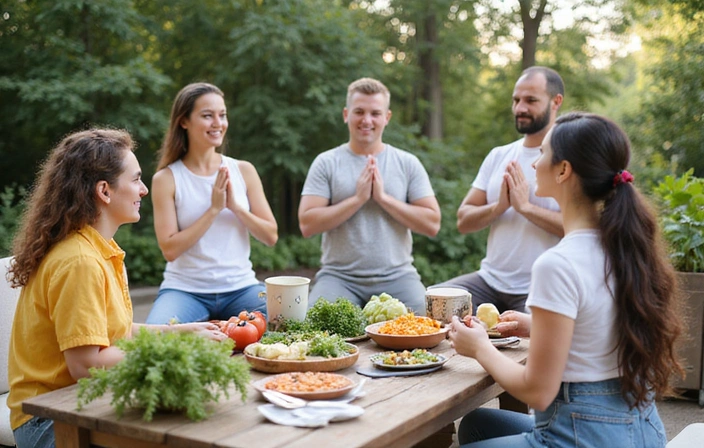 Diverse group of people engaging in healthy activities like yoga and cooking