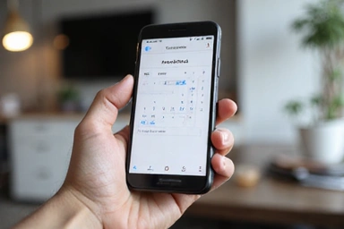 Hand holding a smartphone with a calendar app, open to a booked consultation