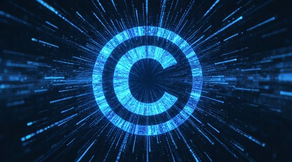 Copyright symbol with digital data background